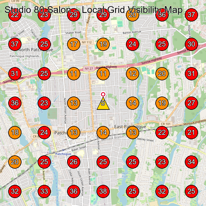 Studio 80 Salon GeoGrid visibility map for Beauty Salon in Patchogue